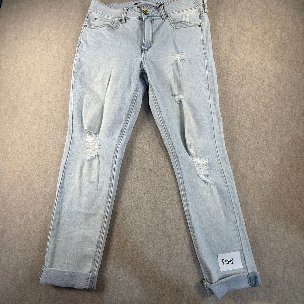 Seven7 Distressed Light Wash Skinny Jeans Size 6 Cuffed Ripped Denim